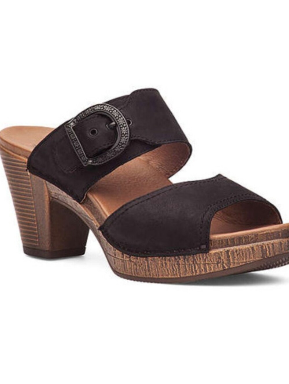 Dansko Leather Heels Ramona Slide Sandal Black Nubuck EU 36